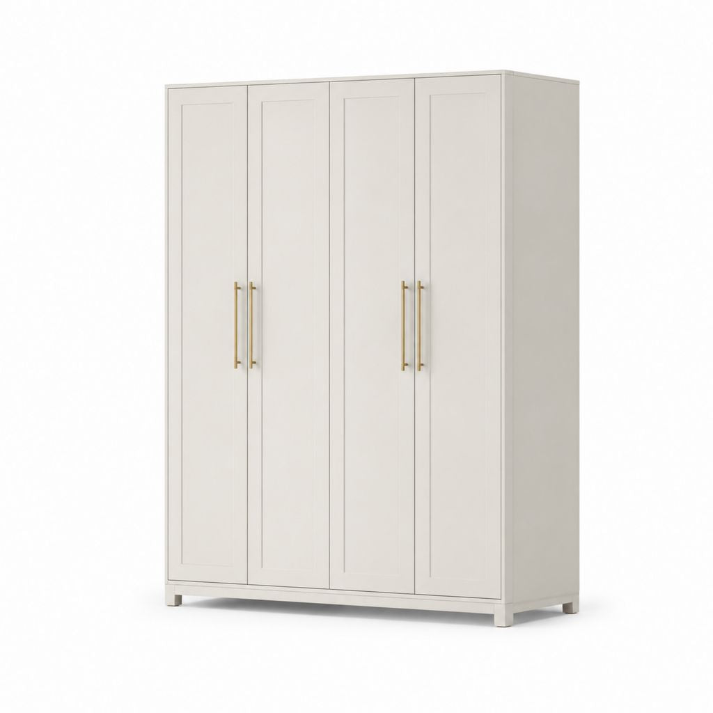 Armoire de chambre 4 portes blanc cassé en panneaux MDF 160 x 55 x 200 cm