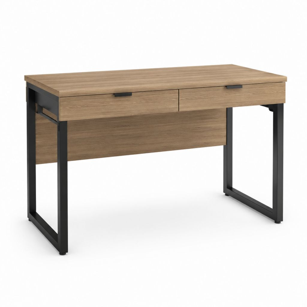 Bureau droit avec 2 tiroirs chêne clair et acier noir 120 x 60 x 75 cm