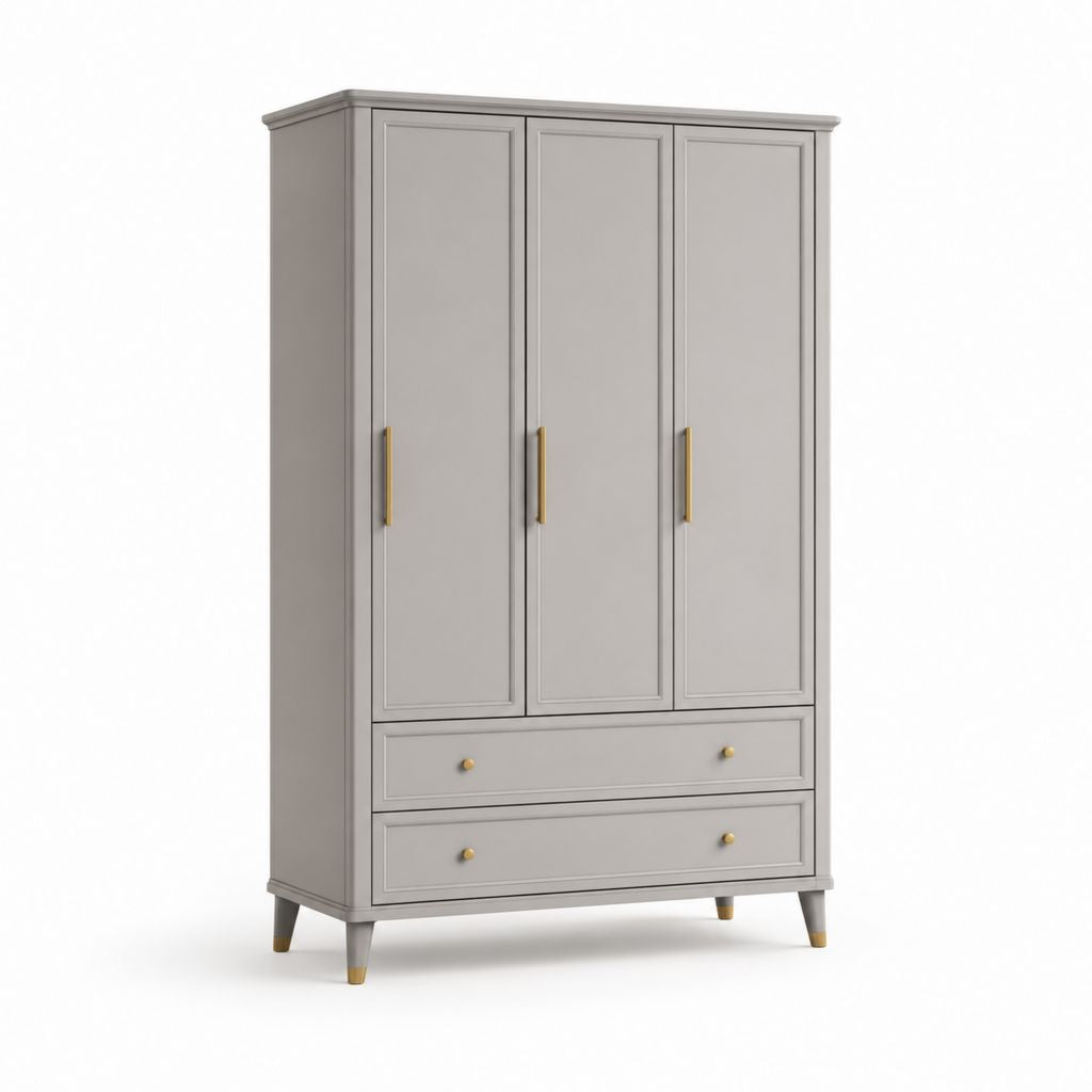 Armoire de chambre 3 portes 2 tiroirs grise en panneaux MDF 120 x 55 x 200 cm