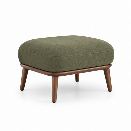 Repose-pieds ovale vert en polyester avec pieds en bois massif 63 x 53 x 43 cm