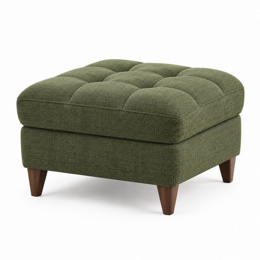 Repose-pieds capitonné vert en polyester avec pieds en bois massif 70 x 55 x 45 cm