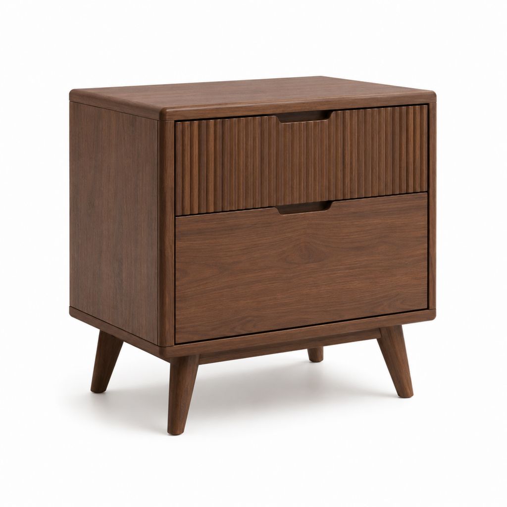 Table de chevet 2 tiroirs marron noyer en panneaux MDF plaqués noyer 50 x 40 x 55 cm