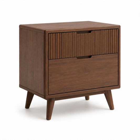 Table de chevet 2 tiroirs marron noyer en panneaux MDF plaqués noyer 50 x 40 x 55 cm