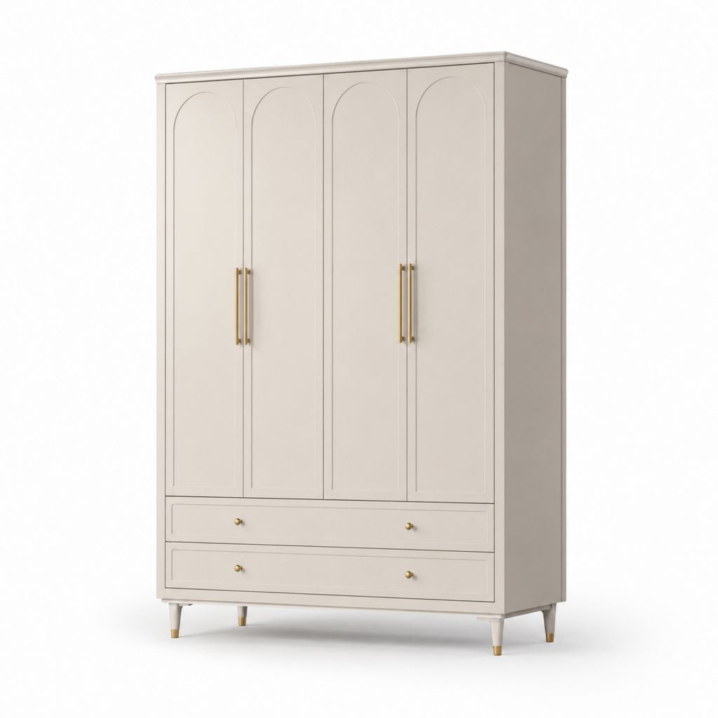 Armoire penderie 4 portes 2 tiroirs beige en panneaux MDF 160 x 55 x 200 cm