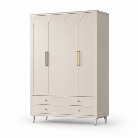 Armoire penderie 4 portes 2 tiroirs beige en panneaux MDF 160 x 55 x 200 cm