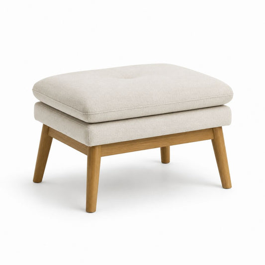 Repose-pieds carré beige en polyester et chêne massif 60 x 45 x 43 cm