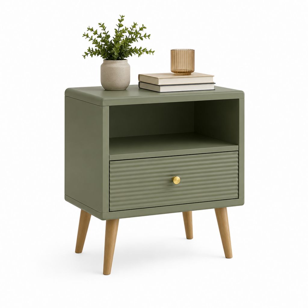 Table de chevet verte en panneaux MDF avec tiroir et niche ouverte 45 x 35 x 60 cm