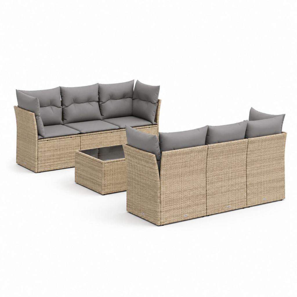 Salon de jardin 6 places 3 pièces beige et gris en résine tressée PE acier et polyester avec canapés 180 x 75 x 70 cm