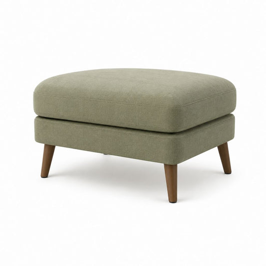 Repose-pieds rectangulaire vert olive en microfibre polyester avec pieds en hêtre massif 70 x 55 x 43 cm