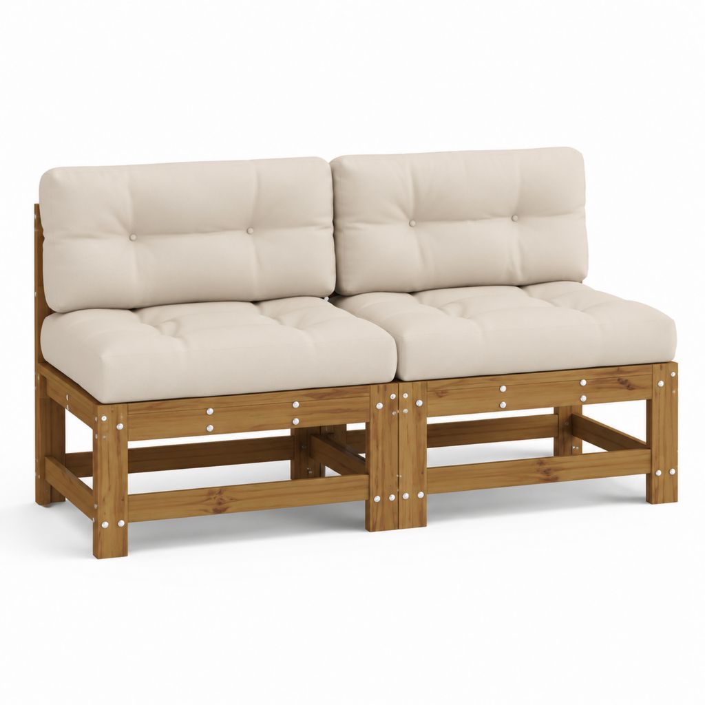 Canapé de jardin 2 places en acacia massif marron avec coussins crème 128 x 66 x 70 cm