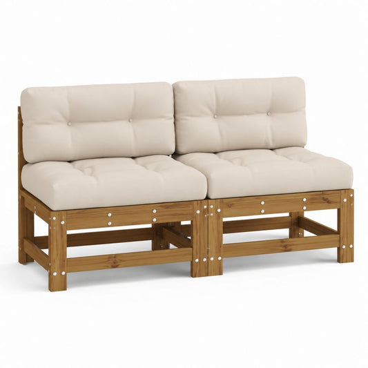 Canapé de jardin 2 places en acacia massif marron avec coussins crème 128 x 66 x 70 cm