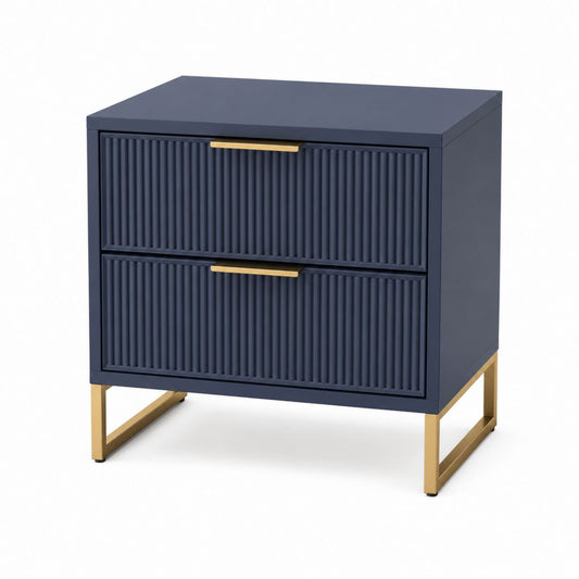 Table de chevet 2 tiroirs bleu marine en MDF rectangulaire 50 x 40 x 55 cm