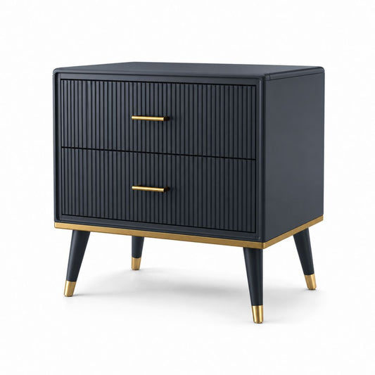 Table de chevet 2 tiroirs noire en MDF rectangulaire 50 x 40 x 55 cm