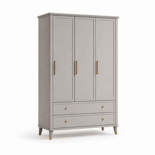 Armoire de chambre 3 portes 2 tiroirs grise en panneaux MDF 120 x 55 x 200 cm